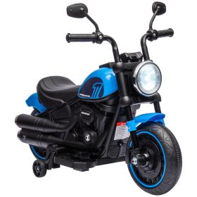 6V Kids Motorcycle Ride-on with Training Wheels Single-Button Start Blue Battery-Operated Vehicle