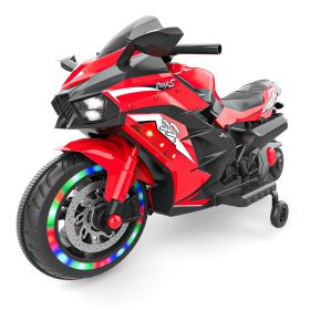 12V children's motorcycle, electric motorcycle with LED lights, red, two wheels