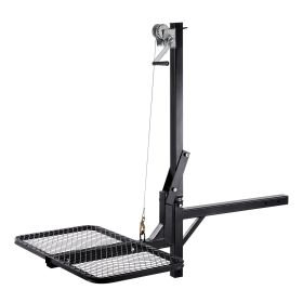Hitch Deer Hoist with Lifting System Platform, 300 lbs Load Capacity, Game Hoist Winch Lift with 2-inch Receiver, 360-Degree Swivel Shaft & Folda