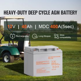 Rechargeable AGM Marine Battery, 12V 40AH, with 400A Discharge Current, Ideal for Mobility Scooters, Electric Wheelchairs, Go-Karts, and e-Bikes