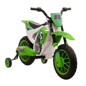 Kids Dirt Bike Battery-Powered Ride-On Electric Motorcycle with Charging 12V Battery, Training Wheels Green
