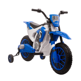 Kids Dirt Bike Battery-Powered Ride-On Electric Motorcycle with Charging 12V Battery, Training Wheels Blue